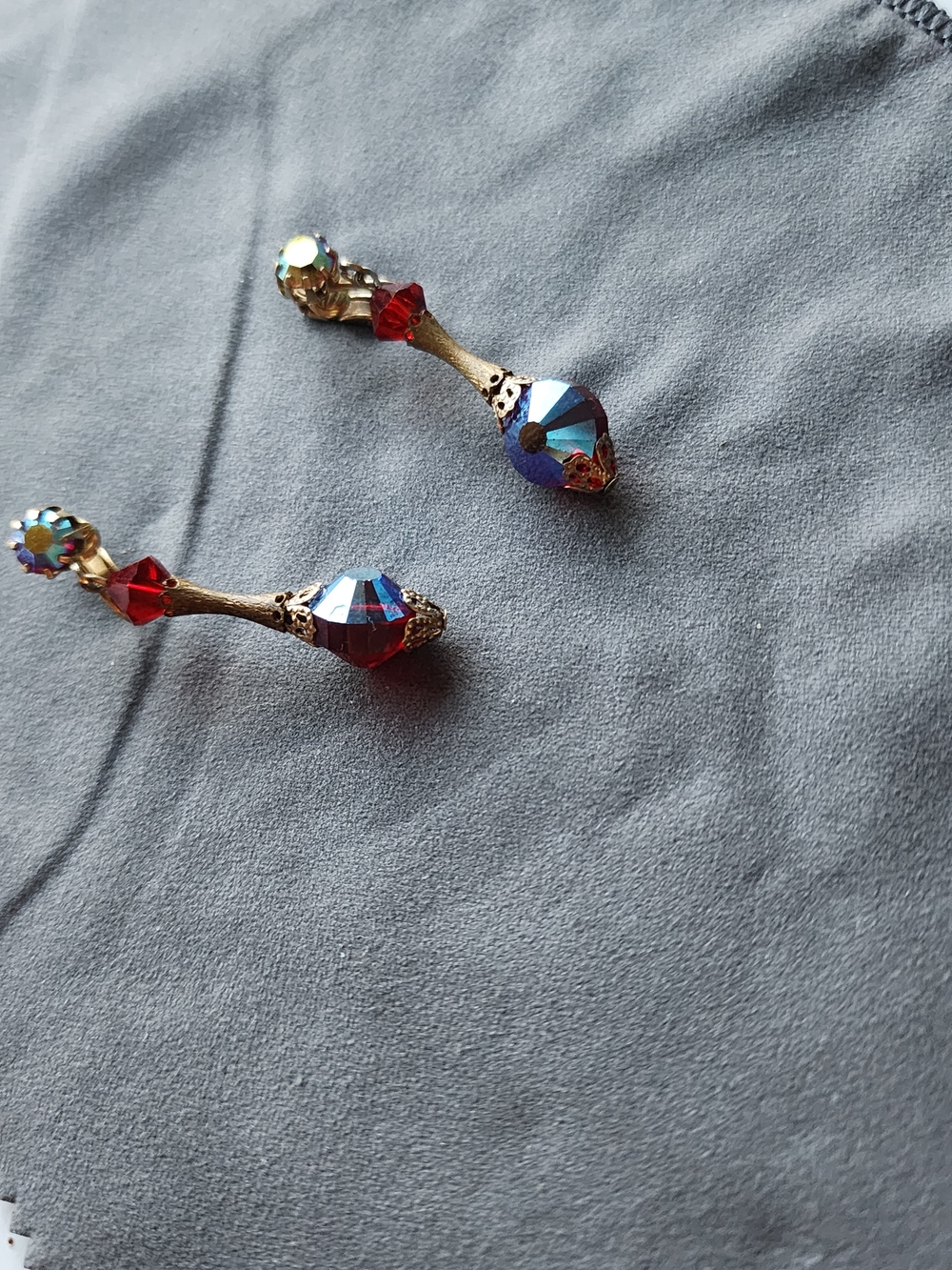 Vintage Multi-faceted Crystal Drop Earrings, Clip On